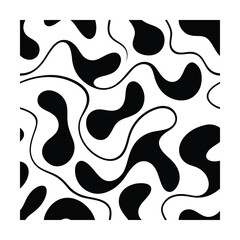 Abstract Black and White Seamless Pattern with Organic Shapes and Lines