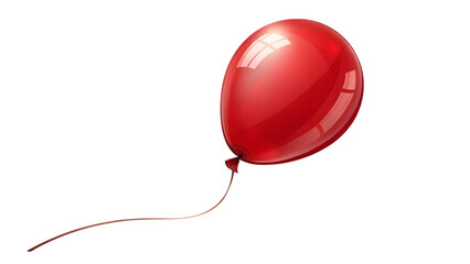 A glossy, single red balloon with string, floating angle, realistic shine and shadow, isolated PNG.