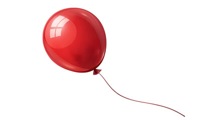 A glossy, single red balloon with string, floating angle, realistic shine and shadow, isolated PNG.