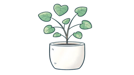 A cute small plant in a ceramic pot with green leaves, minimalistic flat design, transparent background.