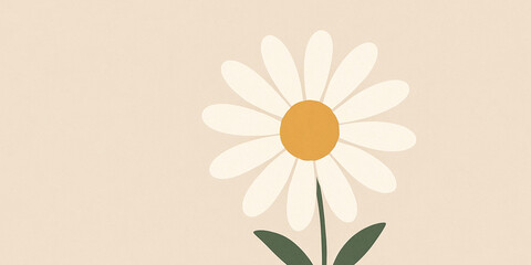 Naklejka premium Minimalist Daisy Flower Illustration on Subtle Beige Background - Simple and Elegant Floral Design