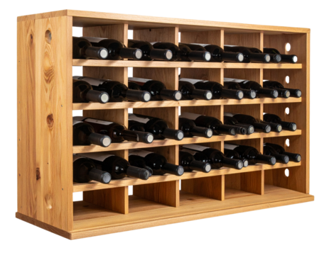  Wooden Wine Rack with Horizontal Bottle Storage, Transparent Background PNG