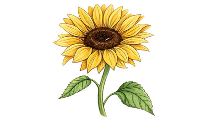 Hand-drawn sunflower with thick outline, bright yellow petals, simple brown center, PNG with transparent background.