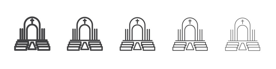 view inside catholic church icon Line graphics illustration symbol