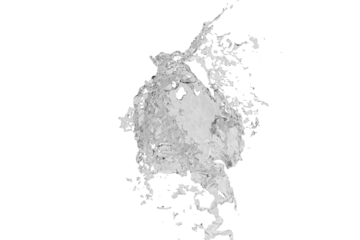A grayscale image depicts a turbulent, amorphous mass resembling a cloud of smoke or a splash of liquid.  The form is irregular, with wispy tendrils extending outward