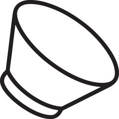 Simple black and white line drawing of a conical object with a base vector