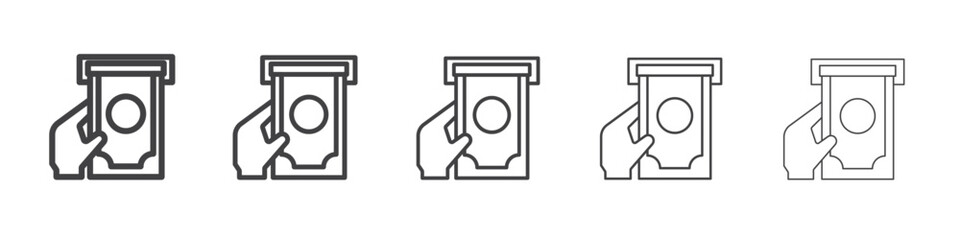 Withdraw Money in ATM icon Line graphics illustration symbol