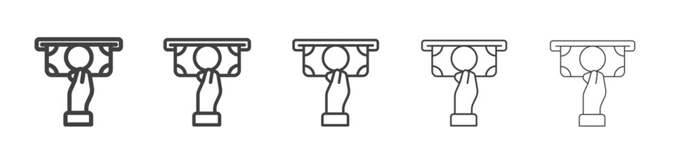 Withdraw Money in ATM icon Line graphics illustration symbol