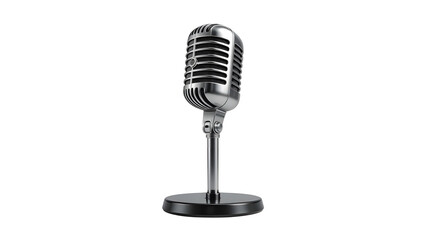 Vintage microphone silver retro style professional broadcast recording karaoke singing equipment  100 on transparent background