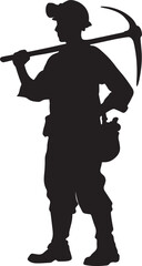 Naklejka premium Gold Miner Holding Pickaxe Over Shoulder Silhouette Vector Illustration on Transparent Background