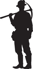 Gold Miner Holding Pickaxe Over Shoulder Silhouette Vector Illustration on Transparent Background