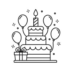 Birthday Card Outline Minimal Line Art