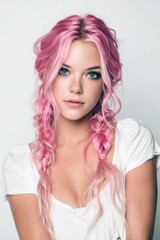 Fototapeta premium Stylish young woman with pink braided hair. Perfect for beauty, fashion, and hair care promotions.