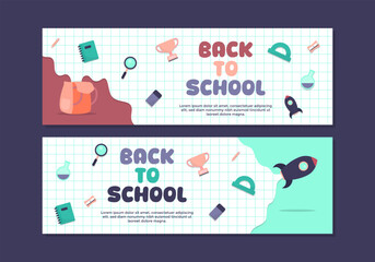 Back to school banner set template with stationery elements such a book and pencil. Back to school banner collection set