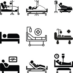 Hospital Bed and Patient Care Icons