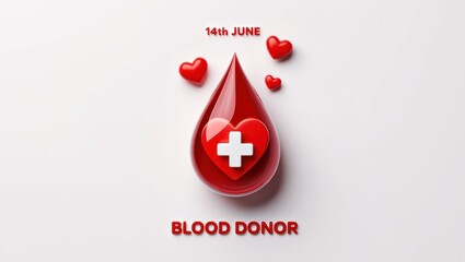 Blood drop with hearts and cross, symbol of life and donation