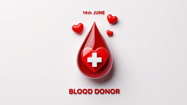 Blood drop with hearts and cross, symbol of life and donation