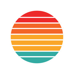 round sunset symbol with faded horizontal retro stripes