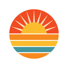 rounded vintage sun icon with wide retro band design