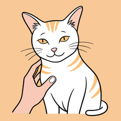 Gentle Human Hand Petting Cat  Simple Line Drawing of Affection