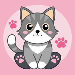 Cute Cartoon Cat Paw Illustration on Pink Background