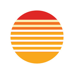 simple horizontal striped retro sun vector in warm tones