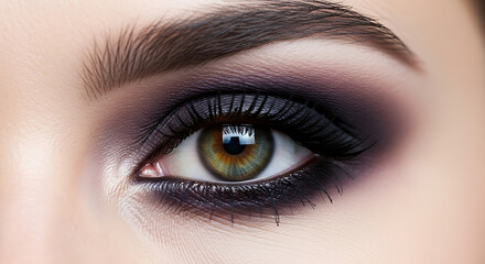 Obraz premium Smoky Eye Elegance: Close-up of a Woman's Eye with Dark, Dramatic Makeup
