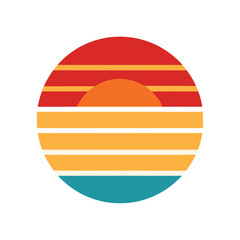 simple retro icon with warm layered sunset stripes