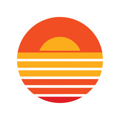 simple retro striped sunset in a flat icon style vector