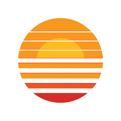 simple retro sun with horizontal warm stripes vector