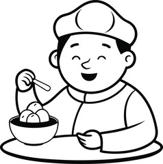 Smiling Chef with Spoon and Bowl