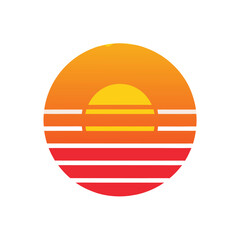 simplified retro style sunset with gradient stripes