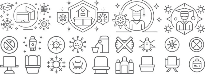 COVID-19 Precaution Icons for Education, Work, and Home Environments