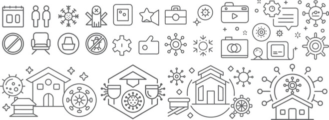Comprehensive Icons for Health, Safety, Entertainment, and Home Isolation