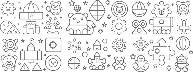 Illustrative Set of Cute Bear-Themed Educational and Playful Icons