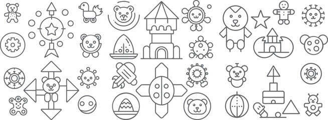Fototapeta premium Playful Toy and Cute Character Line Art Illustrations for Kids