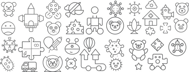 Playful Childhood Icons: Toys, Animals, Space, and Puzzles