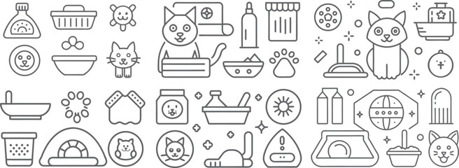 Obraz premium Comprehensive Cat Care and Supplies Illustration Set
