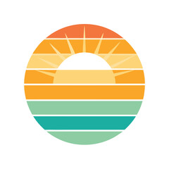simplistic retro sun with wide banded pastel stripes