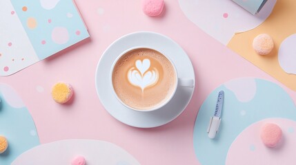 Cozy Morning Bliss - Pastel Stationery and Coffee Cup Flat Lay