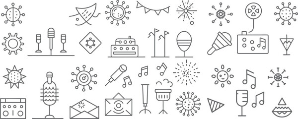 Outlines of a festive party with music drinks and celebration during pandemic times vector