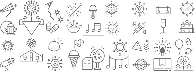 Festive Icons Celebrating Events and Gatherings a Whimsical Collection of Joyful Line Art Simple and