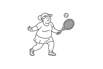 Hand drawn illustrations plus size individuals engaged in sport or fitness activities