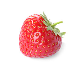One fresh ripe strawberry isolated on white, top view
