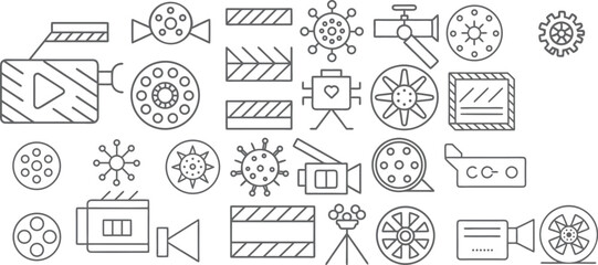 Movie magic icons celebration of cinema arts in line drawing