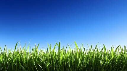 Obraz premium Vibrant Green Grass Blades Against a Clear Blue Sky