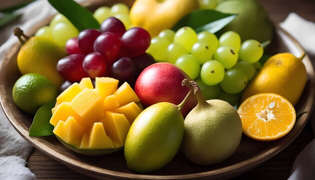 A bowl of fresh fruits with vibrant colors and textures - Powered by Adobe