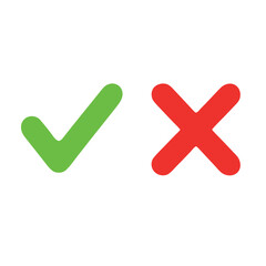 Obraz premium Check mark and cross mark vector icons set for validation, approval or rejection states, checklist UI design, form responses, quiz answers, user interface elements and quality control symbols