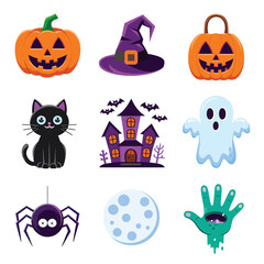 2d vector illustration Halloween t shirt icon design items ghost character Candles in carved pumpkin
