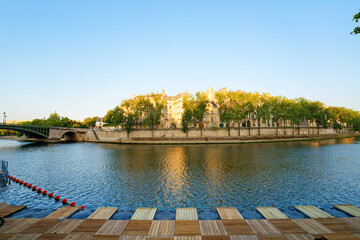 Free swimming area on the Seine river  near the Saint-Louis island in Paris city